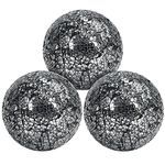 BELLE VOUS 3 Pack Decorative Crackled Glass Mirror Balls - 10cm / 4 inch Diameter - Home Sphere Ball Set - Globe Ornaments for Living/Dining Room, Decorations & Coffee Table Décor Centrepieces