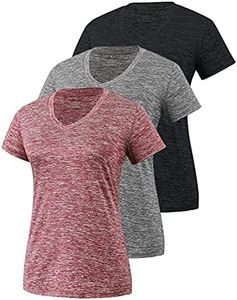 Cosy Pyro 3 Pack Women's Short Sleeve Dry Fit T-Shirts Moisture Wicking Athletic V-Neck Gym Tee Exercise Yoga Tops Black1/Gray/Wine XL