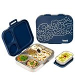 Basil Bento Box Quad Plus – 3+1 Compartment Stainless Steel Lunch Box (1020ml) with BPA-Free Lid | Leak-Proof Tiffin for Kids & Adults | Premium Lunch Box for School, Office & Picnic – Midnight Sora