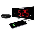 Geemarc Wake n’ Shake Curve Extra Loud Alarm Clocks for Bedrooms - Digital Clock with Vibrating Shaker Pad - Alarm Clock for Heavy Sleepers - LED Clock with Extra Large Display for Hard of Hearing