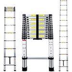 Iropro 3.8M/12.5Ft Extendable Aluminum Ladders, Folding Telescopic Extension Tall Loft Ladder, Portable 13 Steps Loft Ladders, Extension Ladder EN131 DIY Multi Purpose 330lbs/150kg (3.8M/12.5Ft)