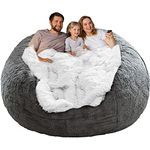 YudouTech (No Filler) Bean Bag Chair Cover Without Filler,Big Round Soft Fluffy PV Velvet Washable Bean Bag Lazy Sofa Bed Cover for Adults,Living Room Bedroom Furniture Outside,6ft Dark Grey