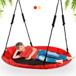 Saucer Tree Swing for Kids, LITTLELOGIQ 102cm Outdoor Swing Sets for Backyard, Round Flying Swing Seat with 2 Hanging Straps, 318kg Capacity, Adjustable Height, Easy Setup, for Adults & Kids - Red