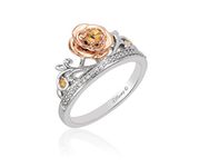 Enchanted Disney Fine Jewelry 14K Rose Gold over Sterling Silver with 1/10 Cttw Diamonds and Yellow Citrine Belle Rose Ring, Metal, Citrine