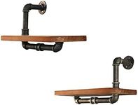 Artiss Floating Wall Shelf, Set of 2 Bookshelf Bathroom Shelves Display Pipe Shelving Book Rack Bracket Home Office Bedroom Living Room Kitchen Furniture, DIY Industrial Rustic Wood