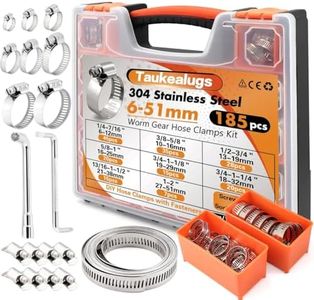 304 Stainless Steel Hose Clamps Assortment Kit with 185PCS 6-51mm Worm Gear Clamp and 9.8 FT Cut-To-Fit Metal Strap and 8 Strong Fasteners Set for Automotive, Plumbing, Duct Pipe and DIY Repair