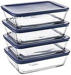 Anchor Hocking 6-Cup Rectangular Food Storage Containers with Blue Plastic Lids, Set of 4