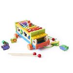 Shumee Wooden 3-in-1 Pull-Along Musical(Xylophone) & Animal Shape Sorting Truck Toy (2 Years+) | Multicolor | Made with Wood | Encourage Walking, Build Gross Motor Skills | Natural & Safe