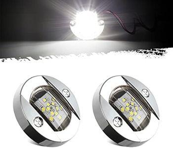 Partsam 2 Pcs 3" Inch Round Boat Marine 12LED Courtesy Lights IP68 Submersible, 316 Stainless Steel, Transom Light, Underwater Stern Lights