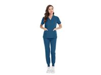 MEDSKIN Women's Medical Scrubs Set Uniform - Stretch V-Neck Scrub Top & Jogger Trousers with 8 Pockets, Yoga Waistband & Performance Fabric (Caribbean Blue, XL)