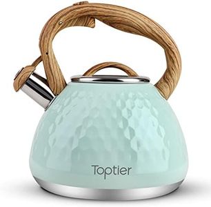 Tea Kettle, Toptier Teapot Whistling Kettle with Wood Pattern Handle Loud Whistle, Food Grade Stainless Steel Tea Pot for Stovetops Induction Diamond Design Water Kettle, 2.7-Quart Light Green