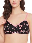 Clovia Women's Cotton Printed Non-Padded Full Cup Wire Free Balconette Bra (BR0857A13_Black_32C)