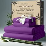 DECOLURE 100% Organic Bamboo Viscose Sheets King Size 4 pcs - Ultra Soft & Luxuriously Cooling, 16" Deep Pocket, Double Stitching, Perfect for Hot Sleepers - Luxury King Bed Sheets Set (Purple)