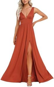 Ever-Pretty Women's Bridesmaid Dresses Deep V-Neck Sleeveless Side Slit Floor Length Wedding Guest Dress Burnt Orange US12