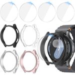 Jvchengxi 4+4Pack Case 40mm for Samsung Galaxy Watch 7 Screen Protector, Hard PC Bumper Cover + HD Tempered Glass Screen Protector Films for Galaxy Watch 7 40mm (Black+Silver+RoseGold+Clear)