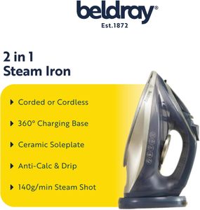 Beldray Titanium Cordless Steam Iron – Lightweight, Non-Stick Soleplate