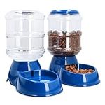 Navaris Automatic Pet Feeder Dispenser Set - 3.8L Outdoor Pet Food and Water Dispensers Bottles for Dog, Cat, Puppy, Kitten - Set of 2 - Dark Blue