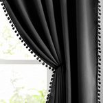 Pom Pom Black Blackout Curtains for Bedroom 63 inch Long Thermal Insulated 100 Full Blackout Window Panels for Living Room Drapes Nursery Kids Guest Room 52" w x2 Panels Rod Pocket