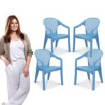 MAHARAJA Galaxy Plastic Chairs for Home, Office | Comfortable | Arm Rest Chairs | Bearing Capacity up to 200 Kg Plastic Outdoor Chair (Blue, Set of 4, Pre-Assembled)