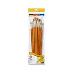 Daler-Rowney Simply Acrylic Brush Set, 10 x Assorted Gold Taklon Synthetic Hair Brushes, Long Handle, Ideal for Entry-Level Artists & Hobbyists