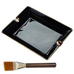 Large Cigar Ashtray,Ceramic Cigar Ashtray with Cleaning Brush,Gilt Cigar Ashtray for Indoor and Outdoor (7.85*6.35*1.18 inches)