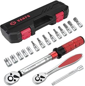 VANPO Llave Dinamométrica 1/4", Llave de Torque 5-25 Nm, ±3% Precisión, 17 Piezas Reparación Juego para Bicicleta de Carretera y Montaña con Barra de Extensión, 1/4" Llave de Ttrinquete, Puntas Vasos