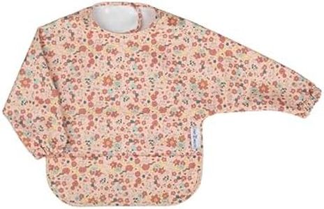 TINY WOLFIE - Babero impermeable con mangas para bebé. Ideal BLW. Tacto Suave y Agradable. Manga larga. Para niños y niñas de 6 a 36 meses. Fácil limpieza en lavadora (Rosa - Flores Liberty)