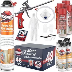 Kraken Bond Fastcoat Fire Rated Spray Foam Insulation (48x27.1 oz.) (R-Value 11.32 / 2in) Closed Cell Expanding Foam - Heat and Acoustic Insulation, 1 Gun & 4 Cleaner Included, 960 Board Ft, 48 Pack