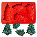 MoldBerry 4 Cavity Silicone Christmas Pine Tree Chocolate Mould Silicone Fondant Mold for Chirstmas Tree Cookie Cake Decoration (Pack of 1)