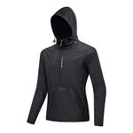 WOSAWE Lightweight Cycling Jacket, Half Zipper Motorcycle Jersey with Hood Breathable Wind Coat for Climbing, Hiking, Riding, Running (New Black M)