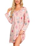 ENJOYNIGHT Women's Cotton Sleepwear Long Sleeves Nightgown Print Tee Sleep Dress (X-Large, Sheep)