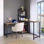 Klaxon L Shaped Study Table for Students and Adults/Computer Table for Home-Office/Gaming Table/Computer Desk for Corner - Wood & Metal (Modern-Forest Dark & Black, DIY Installation)