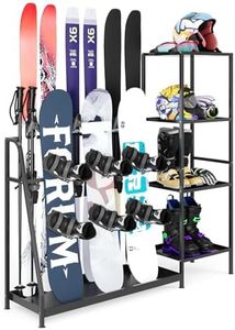 Garvee Ski Storage Rack, Heavy Duty Steel Ski Holder for Garage Basement Home, Multipurpose Floor Stand Ski Equipment Organizer for Ski Poles, Goggles, Helmet & More, 48L×11.8W×46H, Black