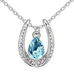 Young & Forever Gift for mom Timeless Treasure Lucky Blue Horse Shoe Pendant for Women Embellished with Crystals from Swarovski Zirconia Necklace for Girl Fashion Jewellery Western