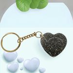 Deveshwari Panchagavya Handmade Pyrite Powder Keychain Heart Shape Design with Metallic Charm Ring for Wealth, Good Luck and Success