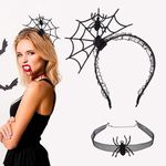 EMAGEREN Halloween Headbands Halloween Spider Web Headbands Spider Hair Hoop with Halloween Spider Choker Gothic Choker Necklace for Cosplay Costume Hair Accessories Halloween Dress Up Party Supplies