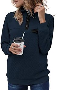BTFBM Women Fashion Quilted Pattern Lightweight Zipper Long Sleeve Plain Casual Ladies Sweatshirts Pullovers Shirts Tops (Pure Navy, X-Large)