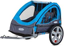 InStep Sync Kids Bike Trailer, Tow Behind Child Carrier, Foldable and Compact, Easy Storage, Bug Screen and Weather Shield Canopy, Safety Flag, 16-Inch Wheels, Double Seat, Blue