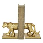 Deco 79 Metal Leopard Bookends, Set of 2 4" W, 5" H, Gold