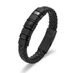 shajwo Cremation Jewelry Urn Bracelet for Ashes for Women Men Keepsake Memorial Cuff Bangle Braided Leather Wristband Bracelet,Black 22cm