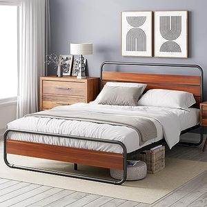 Zinus Soren Lit 180 x 200 cm - 31 cm de hauter - Lit Super King - Cadre de lit en métal et bois avec tête et pied de lit - Marron