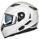 ILM Bluetooth Integrated Modular Flip up Full Face Motorcycle Helmet Sun Shield Mp3 Intercom Model 953 (XXL, White)