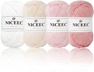 NICEEC 4 Skeins Soft Baby Yarn 100% Cotton Yarn for Crochet Knitting 4 Ply Yarn Blanket Yarn for DIY Craft Fingering Weight Yarn Total Length 4×175yds/4×50g-Color 8