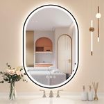 STARLEAD 600x900 mm Oval-Bathroom-Mirror-with-Led-Lights, LED-Bathroom-Mirror with Bluetooth, 3 Colours Dimmable, Defogging, IP44 Black-Bathroom-Mirror, HD Tempered Glass, Horizontal/Vertical