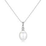 Philip Jones Sterling Silver White Pearl Drop Necklace Created with Zircondia® Crystals