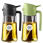 YARRAMATE Olive Oil Dispenser, 2 in 1 Oil Sprayer for Cooking, 16oz/470ml Glass Oil Spray Bottle with Pourer, Food-grade Oil Dispenser and Oil Sprayer for Kitchen, Salad, Frying, BBQ (Black & Green)