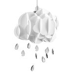 White Layered Rain Cloud Ceiling Pendant Light Shade with Acrylic Jewel Raindrop Water Droplets - Complete with a 6w LED GLS Bulb [3000K Warm White]