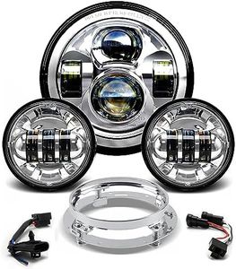 Tugwuetlwu New 7" LED Headlight 4.5" Auxiliary Fog lights Kit for Motorcycle Accessories Compatible With Harley Davidson Street Glide Electra Ultra Classic Road King Heritage Softail Tri Fatboy-Chrome