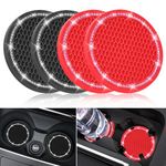 Car Coasters, 4 Pack Universal Vehicle Bling Car Coaster, Crystal Rhinestone Coaster for Cup Holders, Colorful Interior Accessories 2.75'' Silicone Anti Slip Car Coasters for Women(Black+Red)