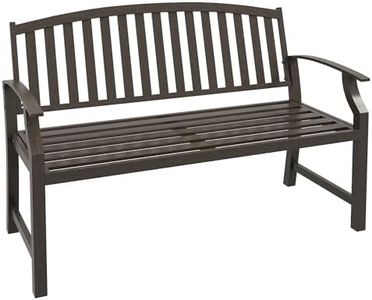 Outsunny Garden Bench, Outdoor Metal Bench with Slatted Seat and Backrest, Curved Armrest, for Conservatory, Garden, Poolside, Deck, Brown